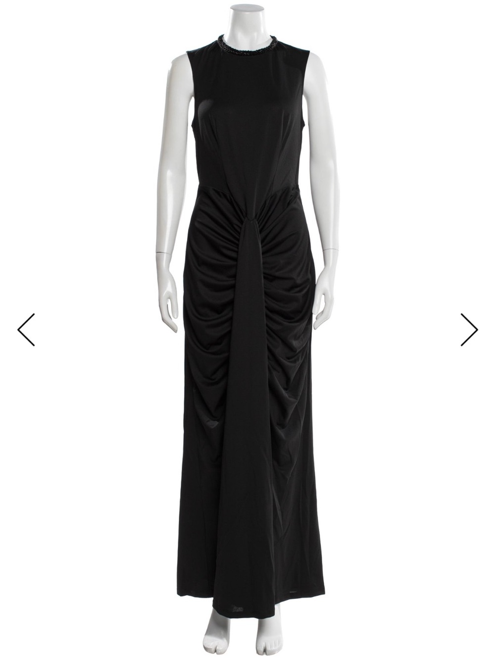 Adrienne Landau Black Sleeveless Dress w Ruching and Black Beading at Collar